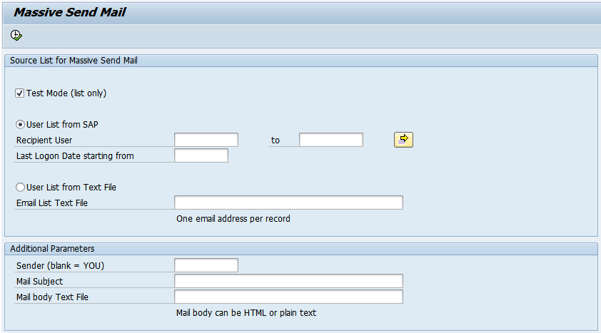 Parameters for Massive Send Mail